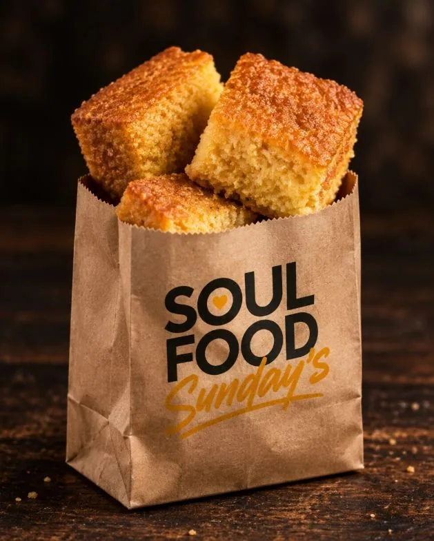 A warm paper bag filled with fresh golden cornbread
